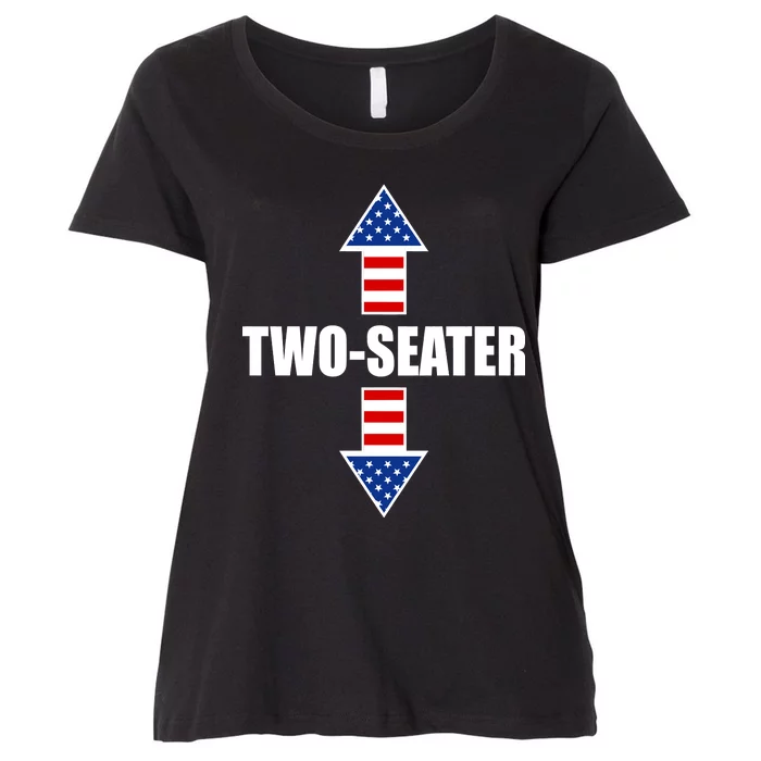 Two-Seater USA Flag Arrows Funny Women's Plus Size T-Shirt