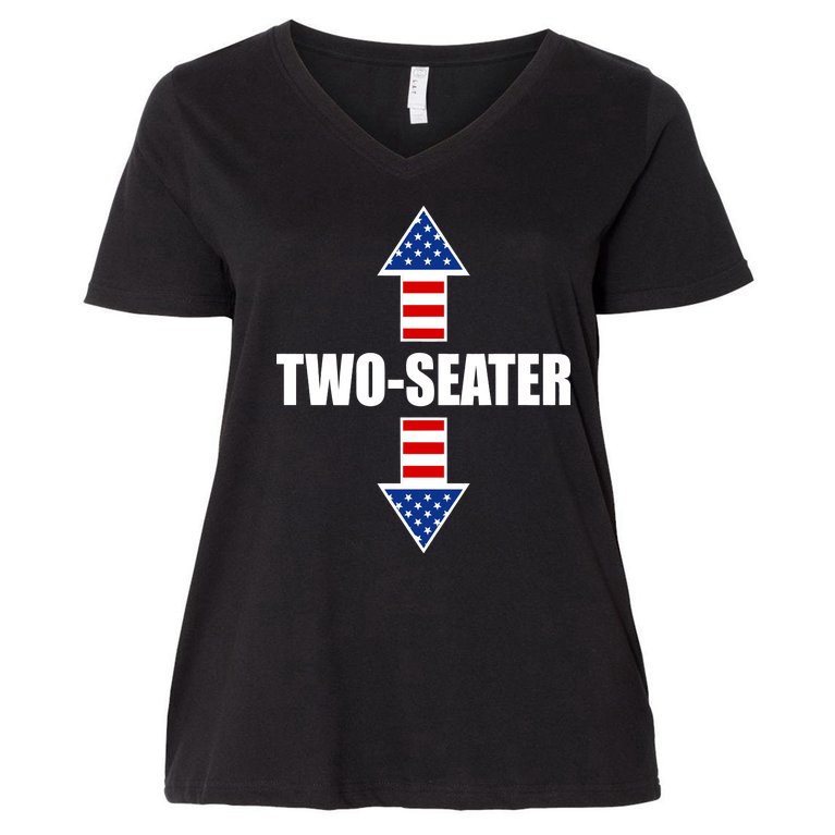 Two-Seater USA Flag Arrows Funny Women's V-Neck Plus Size T-Shirt