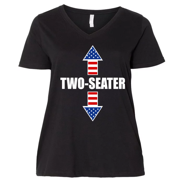Two-Seater USA Flag Arrows Funny Women's V-Neck Plus Size T-Shirt