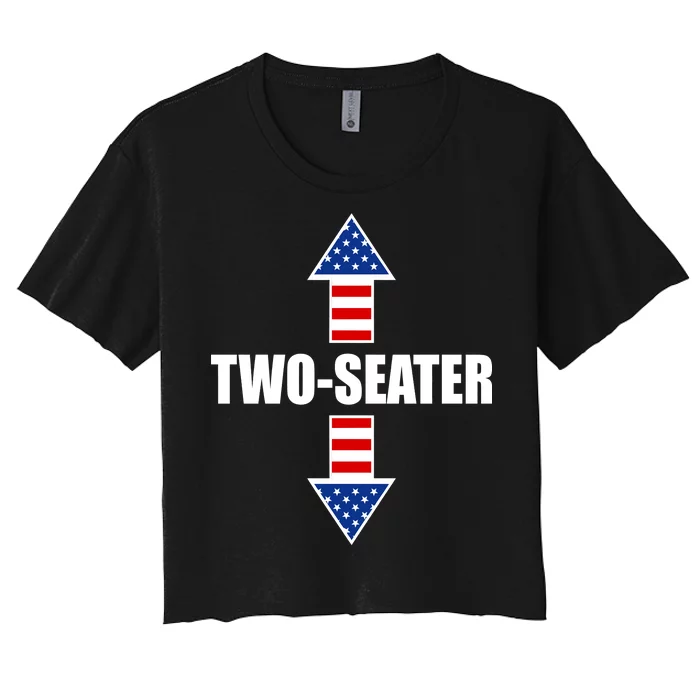 Two-Seater USA Flag Arrows Funny Women's Crop Top Tee