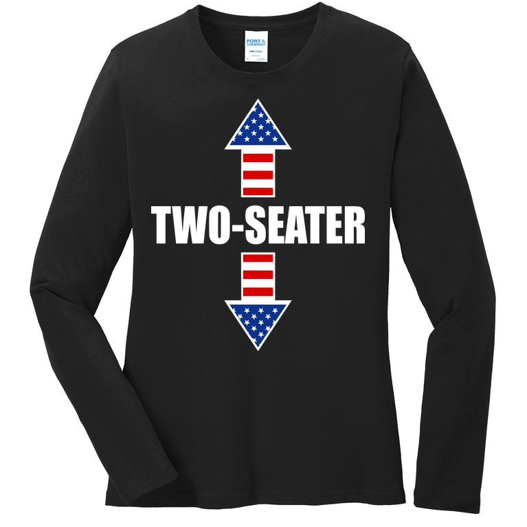 Two-Seater USA Flag Arrows Funny Ladies Missy Fit Long Sleeve Shirt