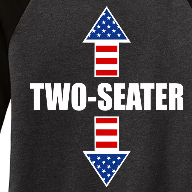 Two-Seater USA Flag Arrows Funny Women's Tri-Blend 3/4-Sleeve Raglan Shirt