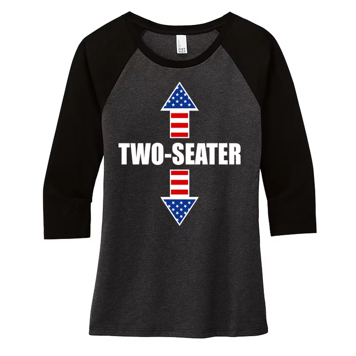 Two-Seater USA Flag Arrows Funny Women's Tri-Blend 3/4-Sleeve Raglan Shirt