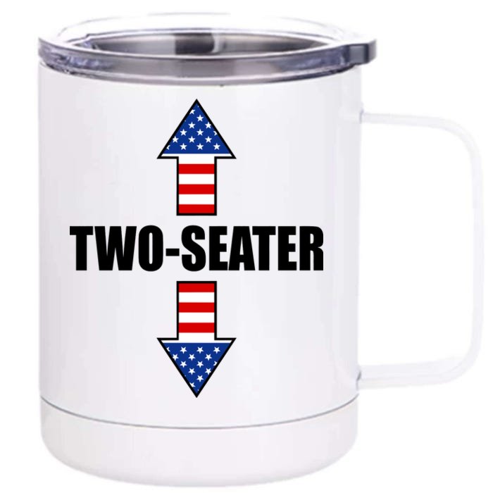 Two-Seater USA Flag Arrows Funny Front & Back 12oz Stainless Steel Tumbler Cup