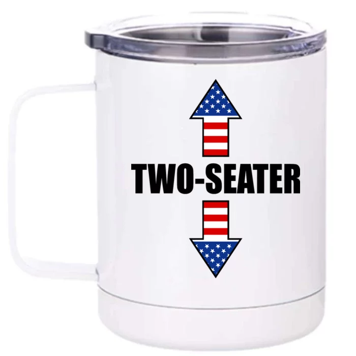 Two-Seater USA Flag Arrows Funny Front & Back 12oz Stainless Steel Tumbler Cup