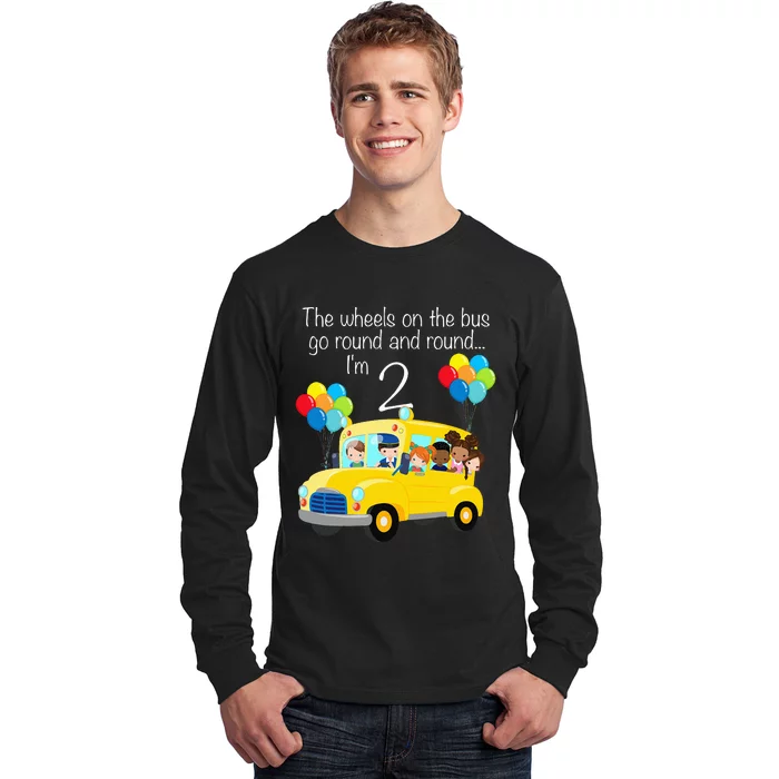 The Wheels On The Bus 2nd Birthday 2 Years Old Yellow Bus Long Sleeve Shirt