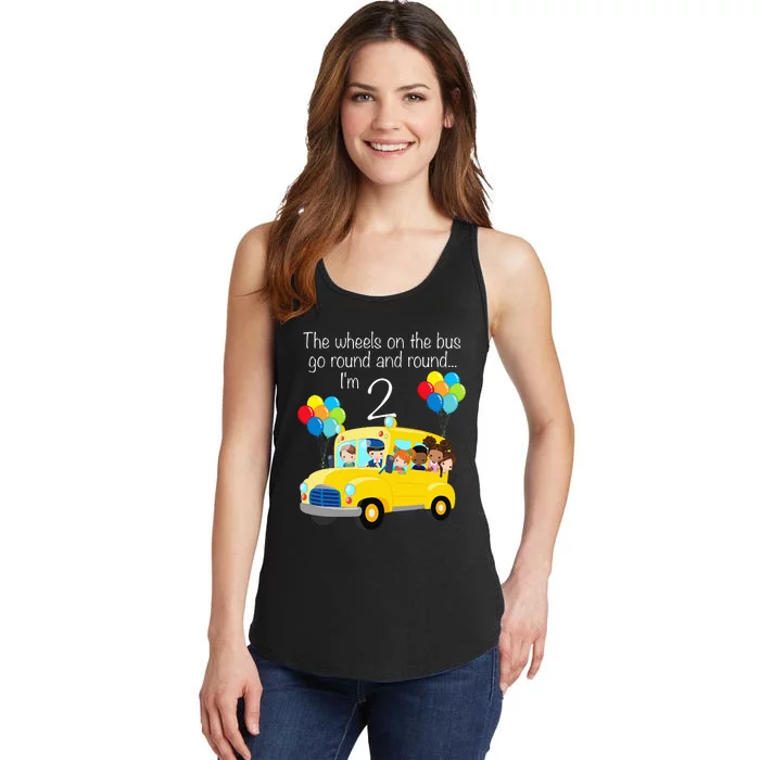 The Wheels On The Bus 2nd Birthday 2 Years Old Yellow Bus Ladies Essential Tank