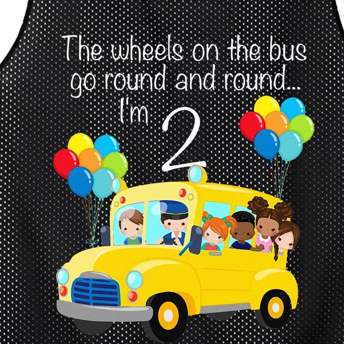 The Wheels On The Bus 2nd Birthday 2 Years Old Yellow Bus Mesh Reversible Basketball Jersey Tank