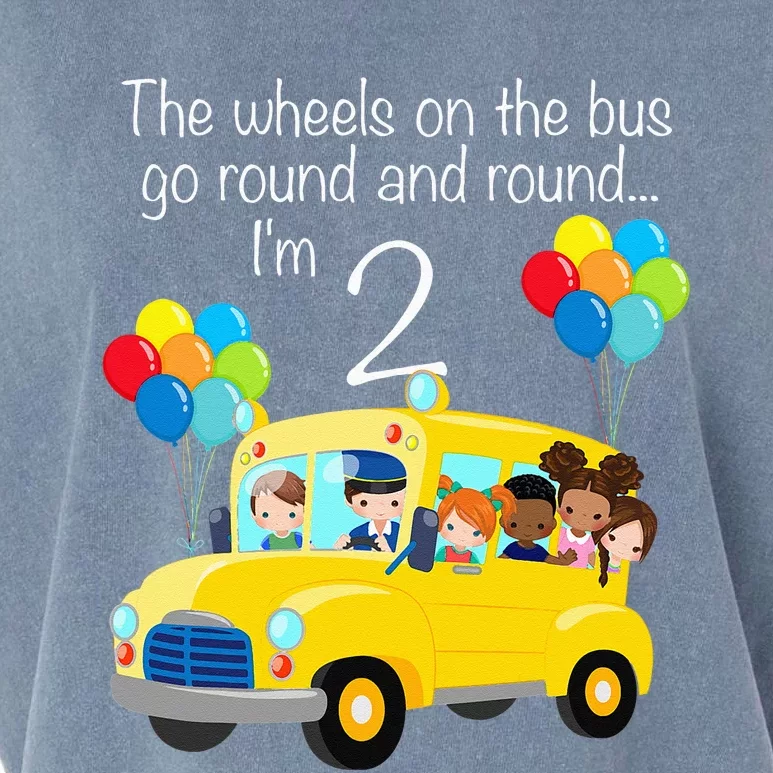 The Wheels On The Bus 2nd Birthday 2 Years Old Yellow Bus Garment-Dyed Women's Muscle Tee