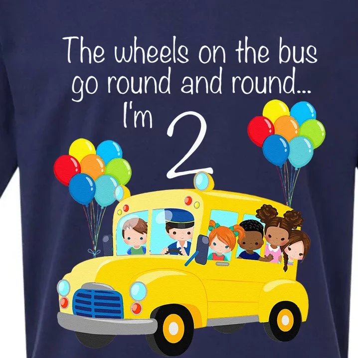 The Wheels On The Bus 2nd Birthday 2 Years Old Yellow Bus Sueded Cloud Jersey T-Shirt