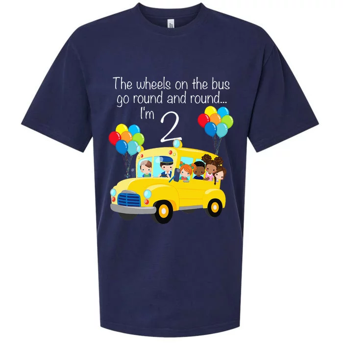 The Wheels On The Bus 2nd Birthday 2 Years Old Yellow Bus Sueded Cloud Jersey T-Shirt