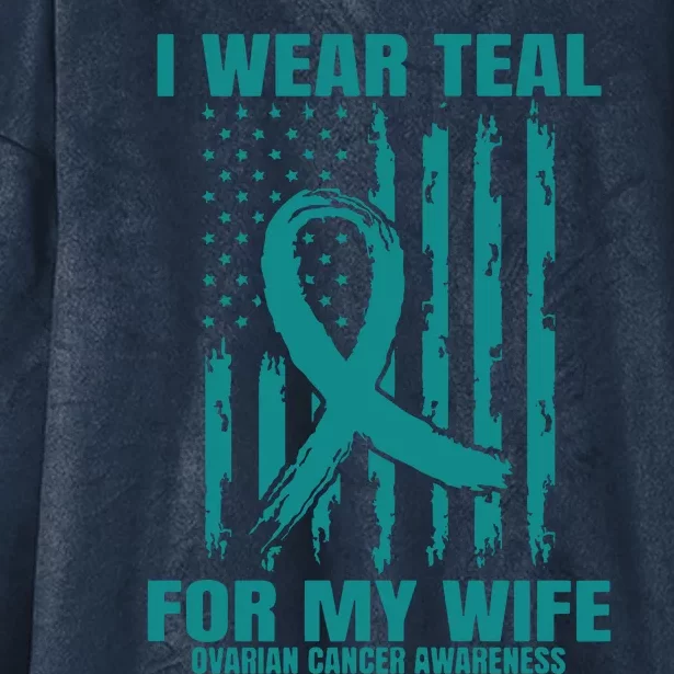 Teal Wife Ovarian Cancer Awareness Flag Graphic Back Print Premium Hooded Wearable Blanket