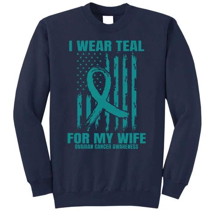 Teal Wife Ovarian Cancer Awareness Flag Graphic Back Print Premium Tall Sweatshirt