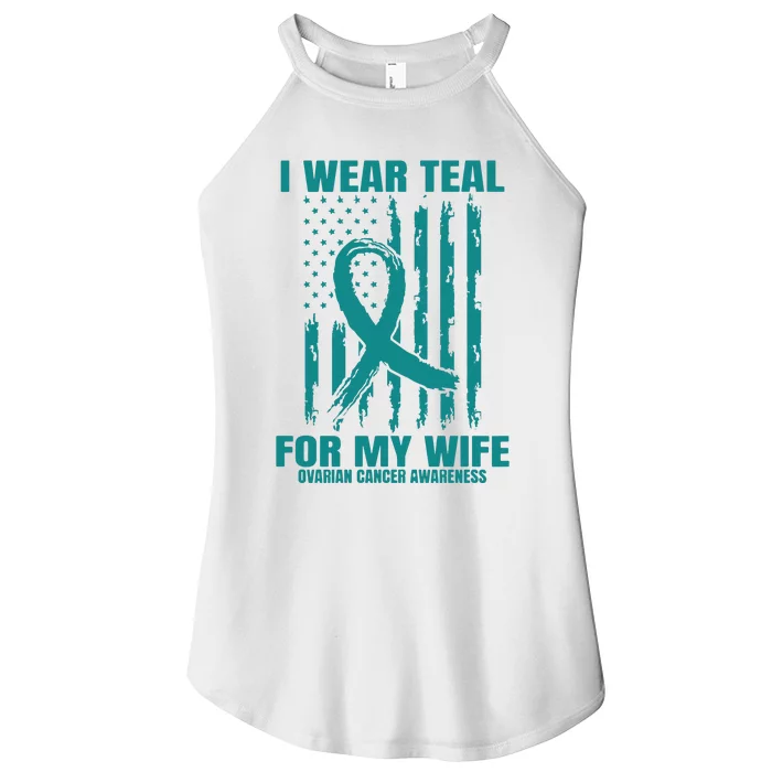 Teal Wife Ovarian Cancer Awareness Flag Graphic Back Print Premium Women’s Perfect Tri Rocker Tank