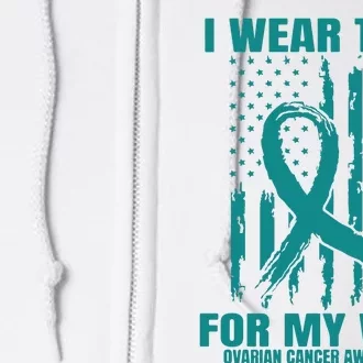 Teal Wife Ovarian Cancer Awareness Flag Graphic Back Print Premium Full Zip Hoodie