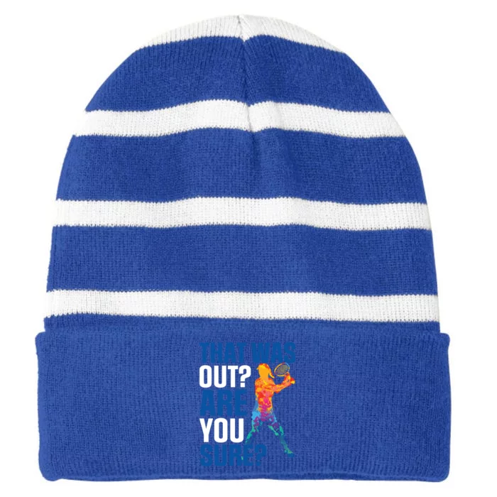 That Was Out Are You Sure Tennis Sport Gift Striped Beanie with Solid Band