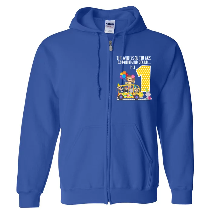 The Wheels On The Bus 1st Birthday 1 Yr Old Family Matching Gift Full Zip Hoodie