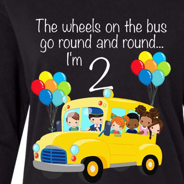 The Wheels On The Bus 2nd Birthday 2 Years Old Yellow Bus Womens Cotton Relaxed Long Sleeve T-Shirt