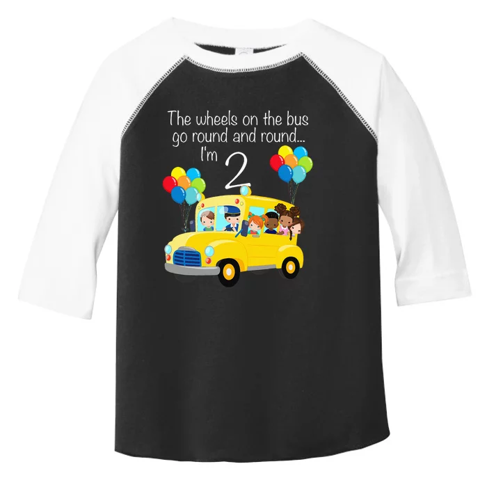 The Wheels On The Bus 2nd Birthday 2 Years Old Yellow Bus Toddler Fine Jersey T-Shirt