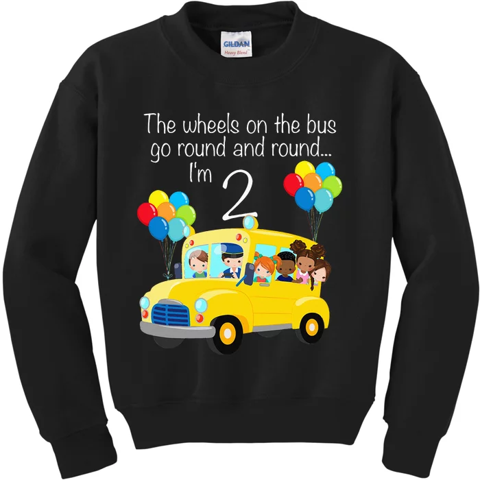 The Wheels On The Bus 2nd Birthday 2 Years Old Yellow Bus Kids Sweatshirt