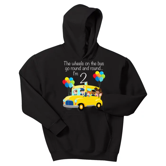 The Wheels On The Bus 2nd Birthday 2 Years Old Yellow Bus Kids Hoodie