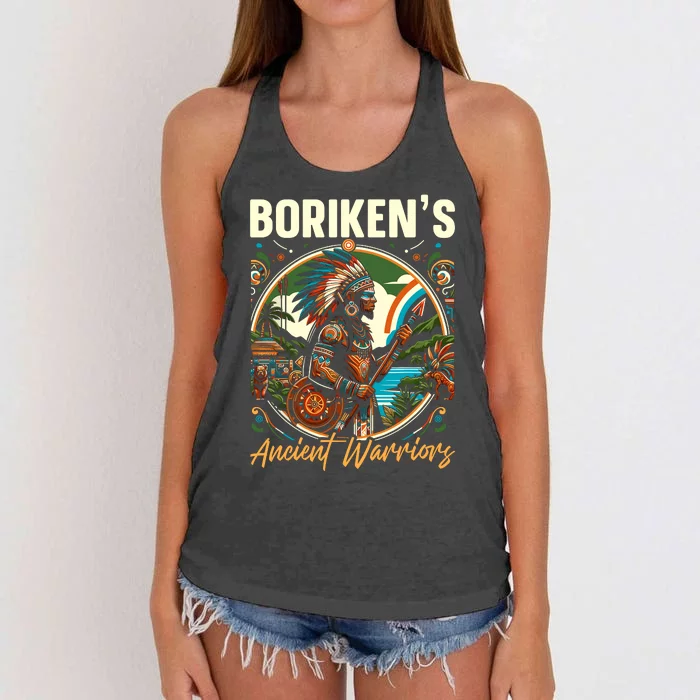 Taino Warrior Puerto Rico Indigenous Carribbean Culture Women's Knotted Racerback Tank