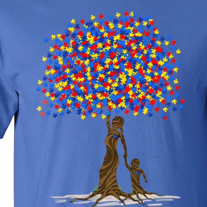 Tree With Puzzle Pieces Autism Mom And Son Autism Awareness Gift Tall T-Shirt