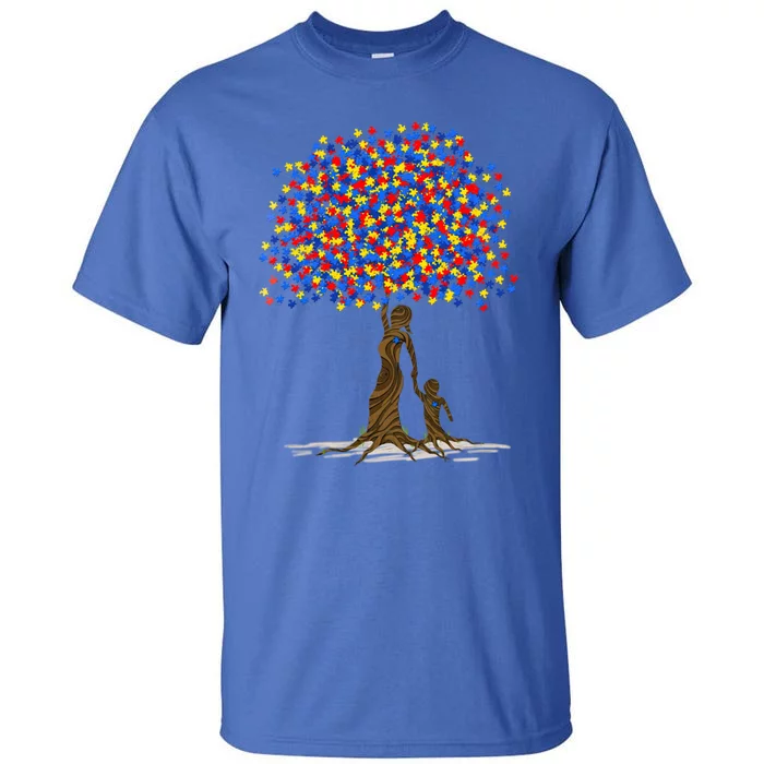 Tree With Puzzle Pieces Autism Mom And Son Autism Awareness Gift Tall T-Shirt