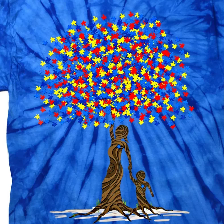 Tree With Puzzle Pieces Autism Mom And Son Autism Awareness Gift Tie-Dye T-Shirt