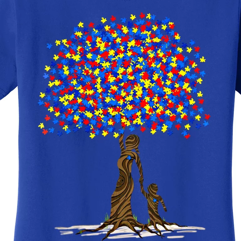 Tree With Puzzle Pieces Autism Mom And Son Autism Awareness Gift Women's T-Shirt