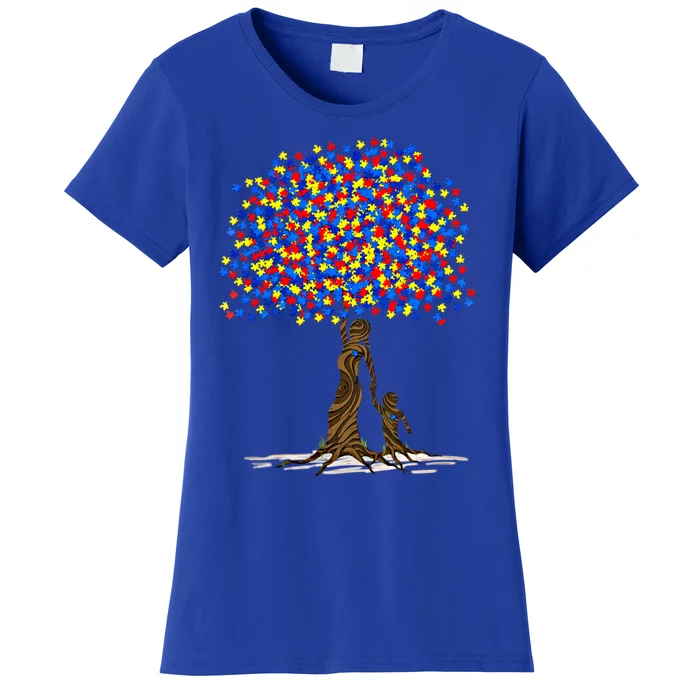 Tree With Puzzle Pieces Autism Mom And Son Autism Awareness Gift Women's T-Shirt