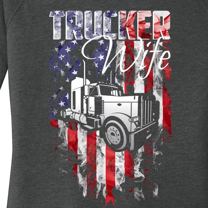 TRUCKER WIFE Proud Truck Driver Wife USA Flag Truckers Wife Women's Perfect Tri Tunic Long Sleeve Shirt