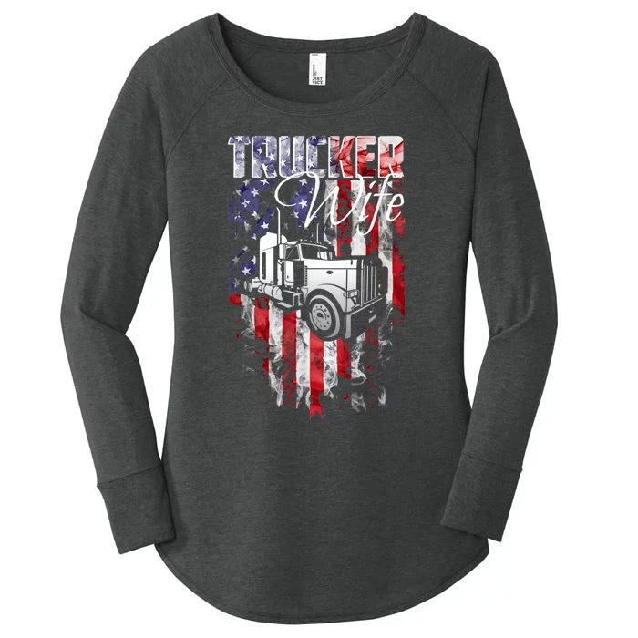 TRUCKER WIFE Proud Truck Driver Wife USA Flag Truckers Wife Women's Perfect Tri Tunic Long Sleeve Shirt