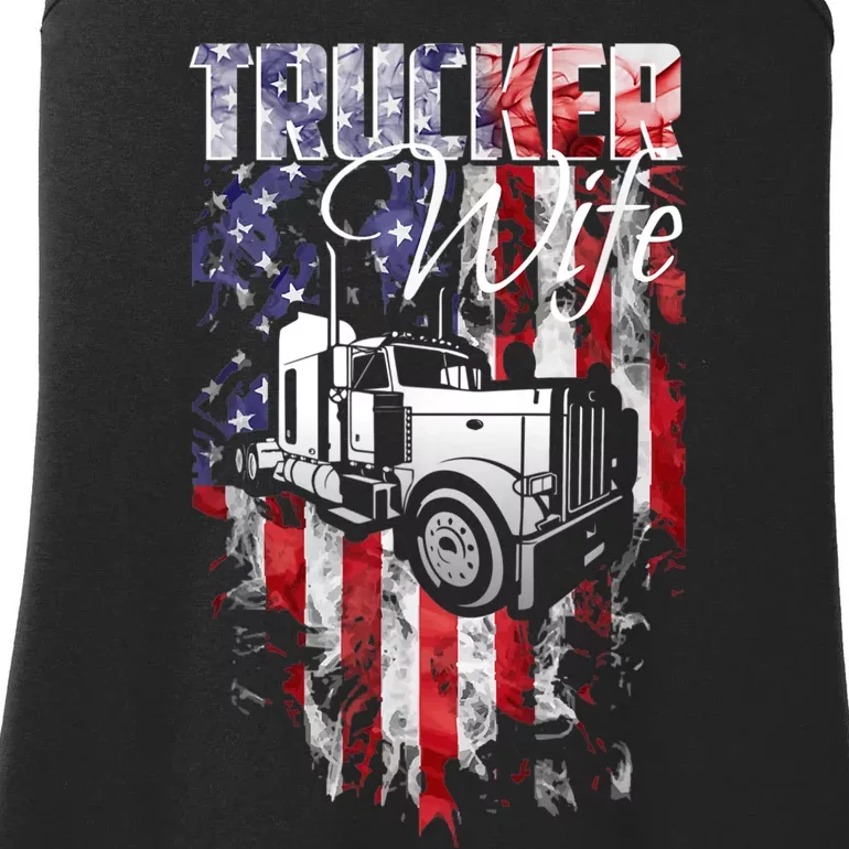 TRUCKER WIFE Proud Truck Driver Wife USA Flag Truckers Wife Ladies Essential Tank