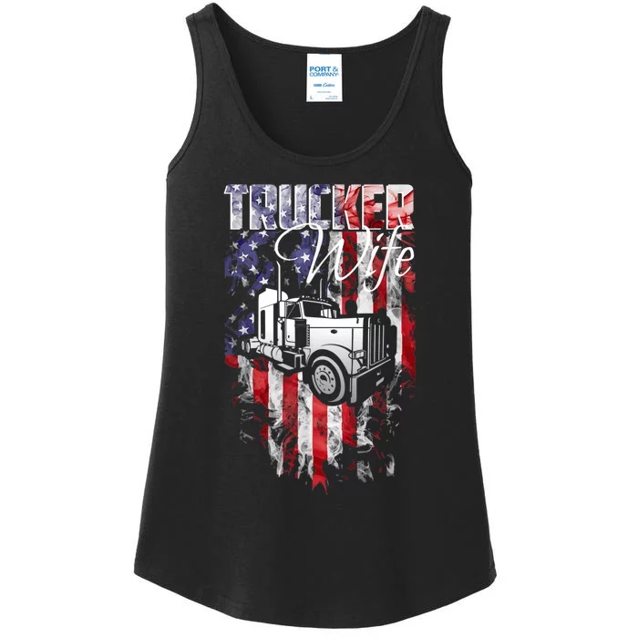 TRUCKER WIFE Proud Truck Driver Wife USA Flag Truckers Wife Ladies Essential Tank