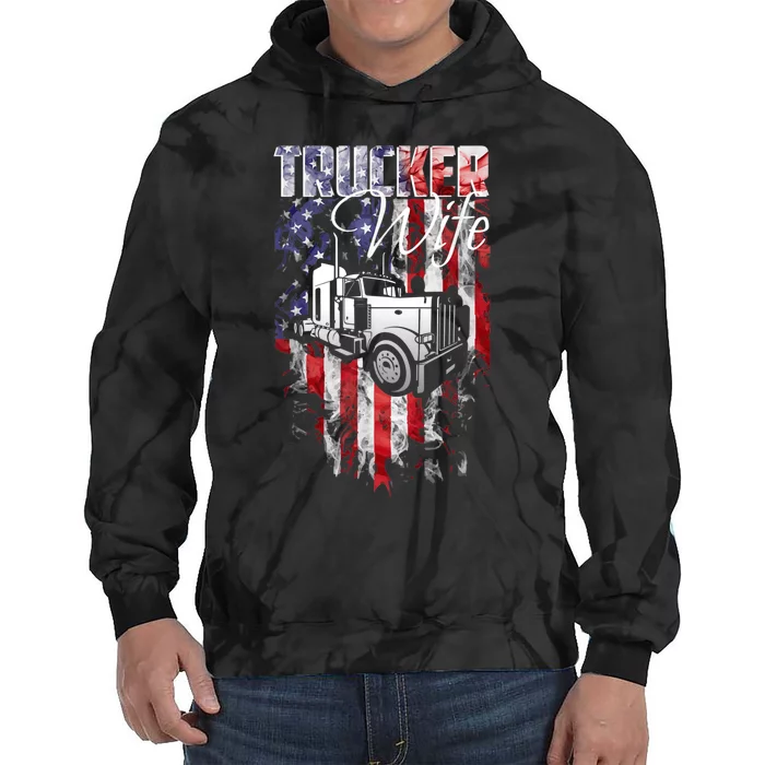 TRUCKER WIFE Proud Truck Driver Wife USA Flag Truckers Wife Tie Dye Hoodie