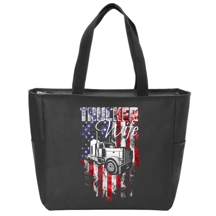 TRUCKER WIFE Proud Truck Driver Wife USA Flag Truckers Wife Zip Tote Bag