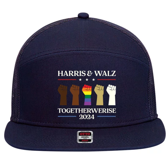 Together We Rise Harris Walz 2024 Supporter Collection Funny Gift 7 Panel Mesh Trucker Snapback Hat