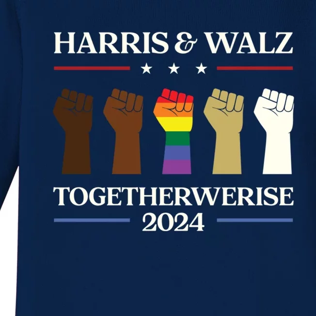 Together We Rise Harris Walz 2024 Supporter Collection Funny Gift Baby Long Sleeve Bodysuit