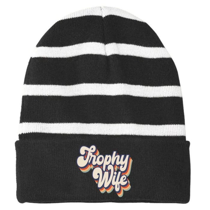 Trophy Wife Retro Style Striped Beanie with Solid Band