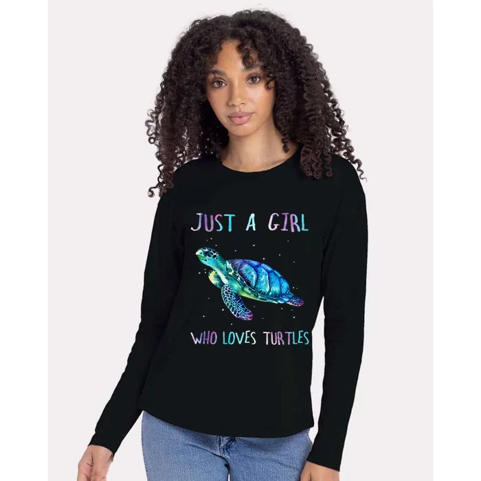 Turtle Watercolor Sea Ocean Just A Girl Who Loves Turtles Womens Cotton Relaxed Long Sleeve T-Shirt