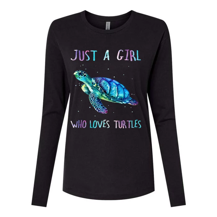 Turtle Watercolor Sea Ocean Just A Girl Who Loves Turtles Womens Cotton Relaxed Long Sleeve T-Shirt