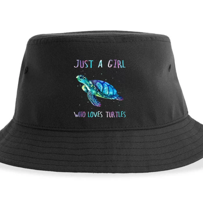 Turtle Watercolor Sea Ocean Just A Girl Who Loves Turtles Sustainable Bucket Hat