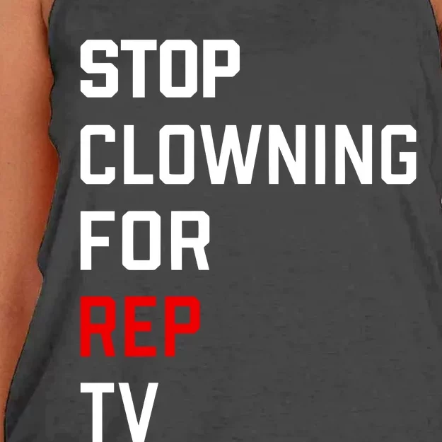 Taylor Wearing Stop Clowning For Rep Women's Knotted Racerback Tank