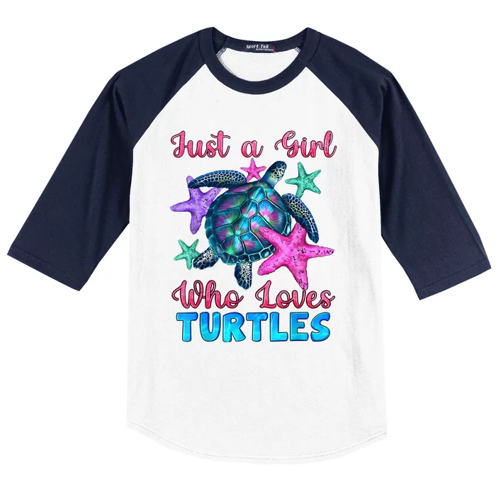 Turtle Watercolor Sea Ocean Just A Girl Who Loves Turtles Baseball Sleeve Shirt