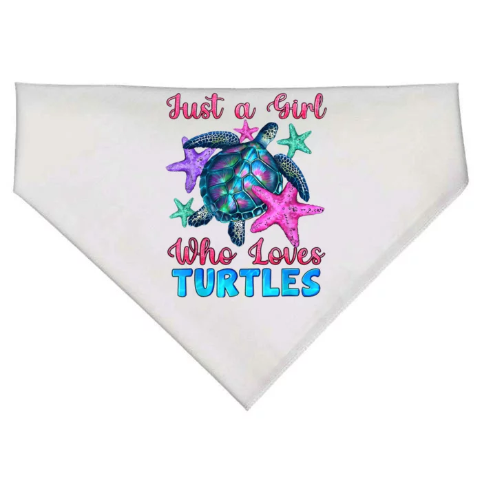 Turtle Watercolor Sea Ocean Just A Girl Who Loves Turtles USA-Made Doggie Bandana