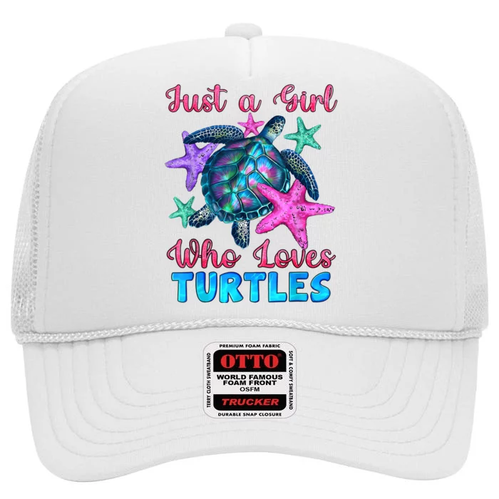 Turtle Watercolor Sea Ocean Just A Girl Who Loves Turtles High Crown Mesh Trucker Hat