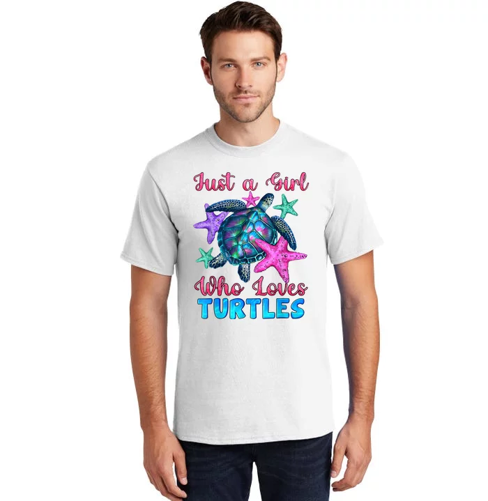 Turtle Watercolor Sea Ocean Just A Girl Who Loves Turtles Tall T-Shirt