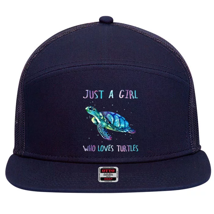 Turtle Watercolor Sea Ocean Just A Who Loves Turtles Gift 7 Panel Mesh Trucker Snapback Hat