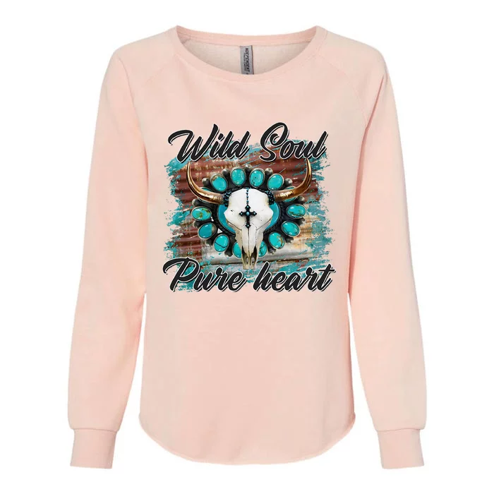 Turquoise Wild Soul Pure Heart Country Rodeo Cowgirl Western Womens California Wash Sweatshirt